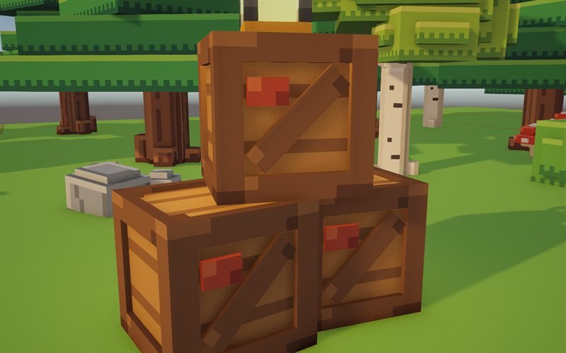 Three stacked wooden supply crates.